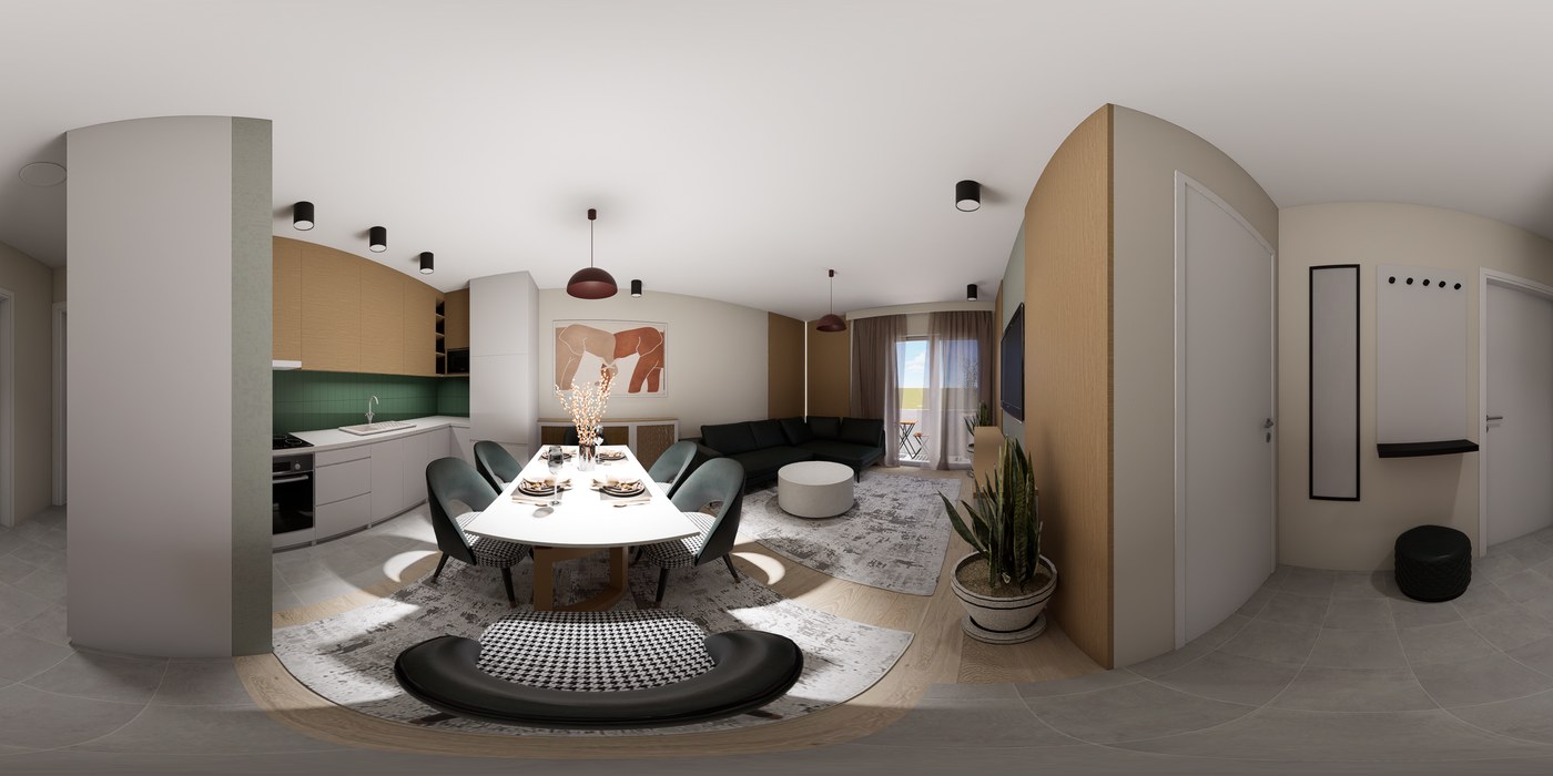 Apartman 45,88 m² — dnevni boravak iz virtuelne ture